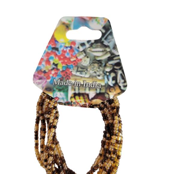 48" Long Brown Tan Seed Bead Necklace Boho Multistrand India Handmade  NEW - Picture 3 of 8